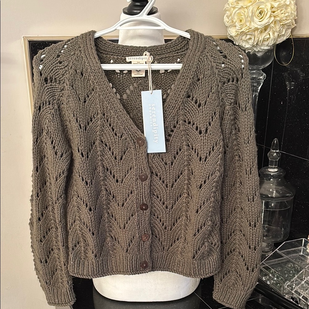 Women's Handknitted Organic Merino Wool Eyelet Cardigan Sweater